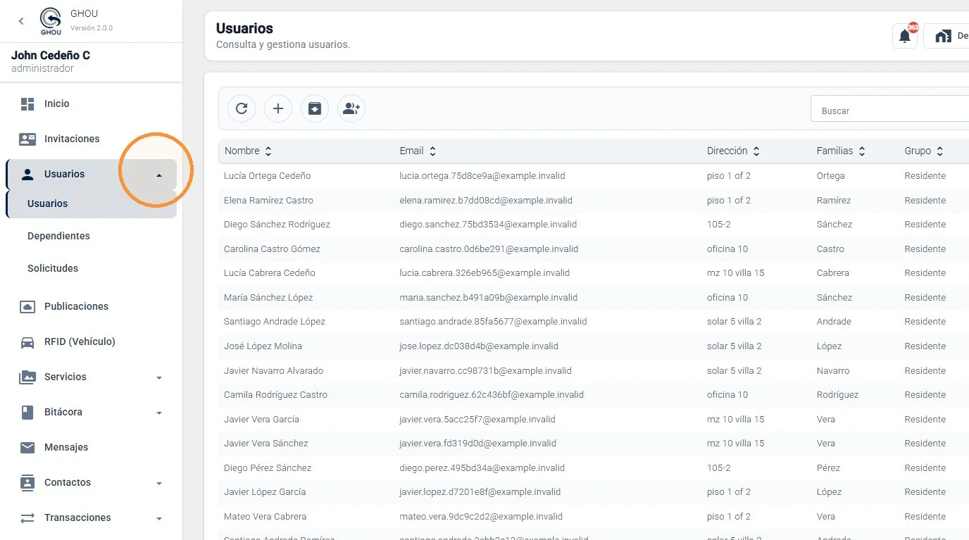Captura de Configuración de usuarios existentes paso 1