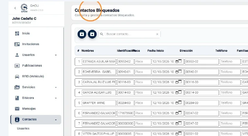 Captura de Contactos bloqueados paso 1