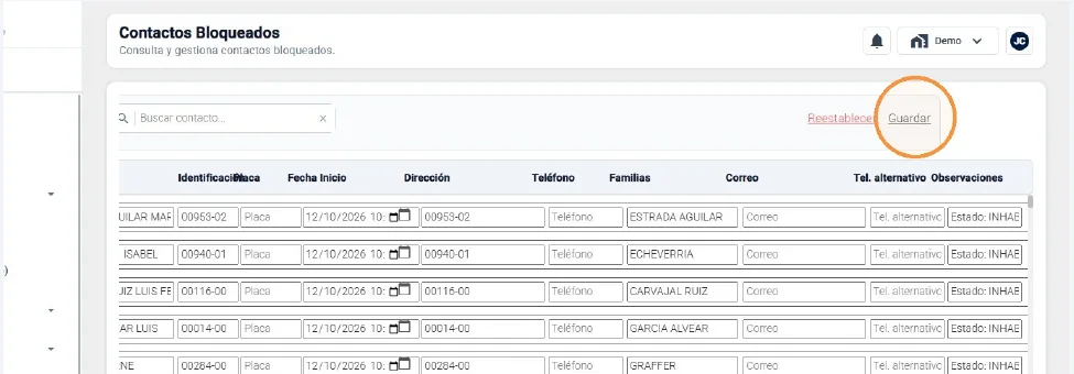 Captura de Contactos bloqueados paso 7