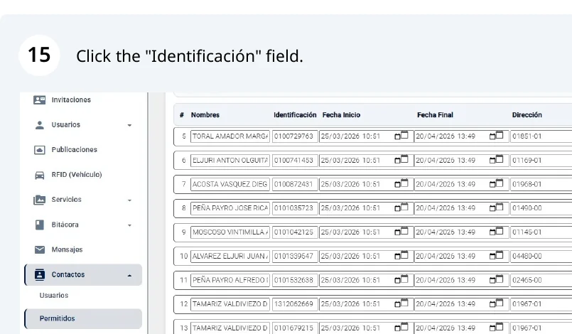 Captura de Contactos permitidos paso 2