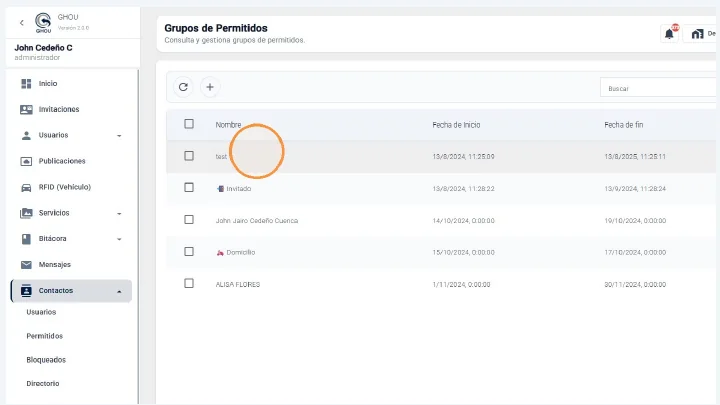 Captura de Grupos de contactos y permitidos paso 6