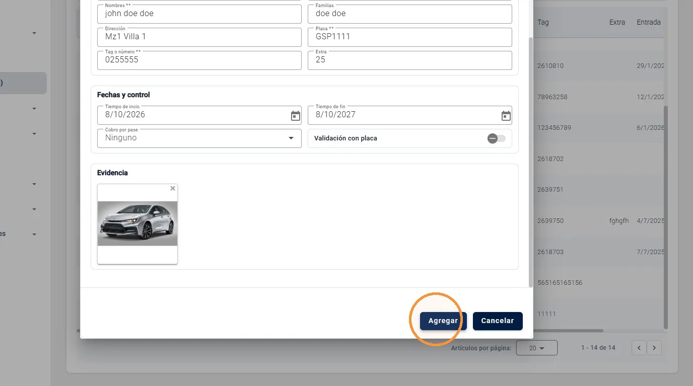 Captura de Vehículos TAGs y tarjetas RFID paso 8