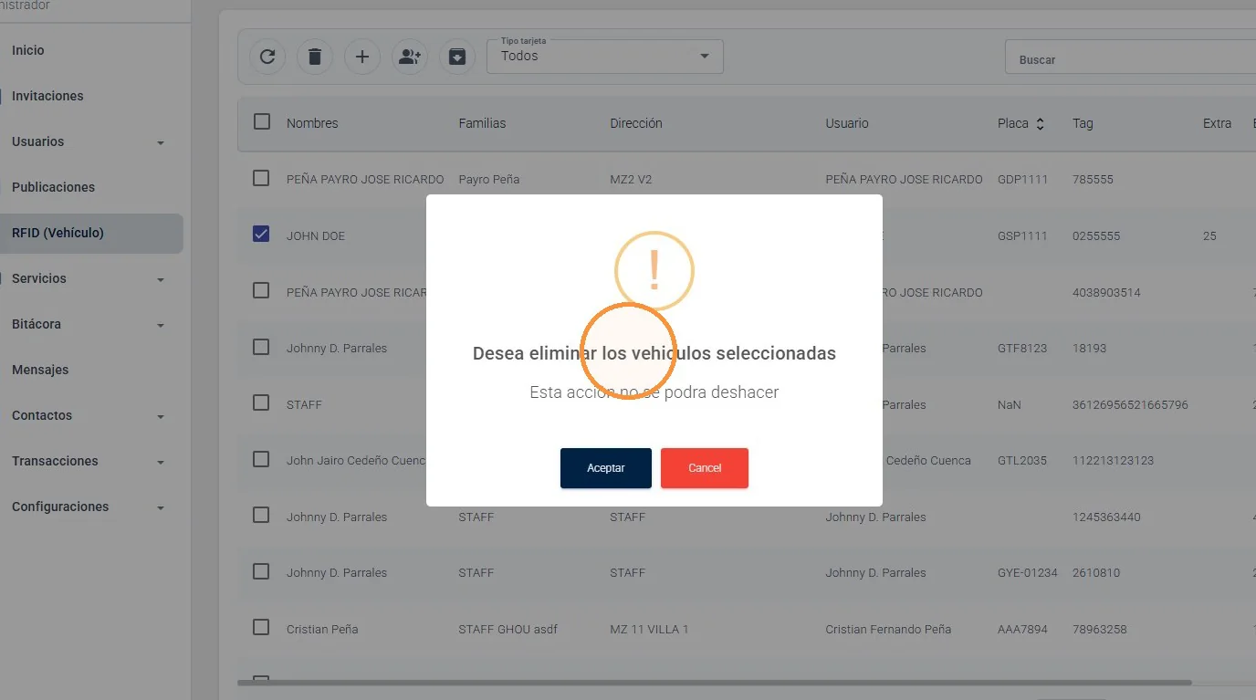 Captura de Vehículos TAGs y tarjetas RFID paso 15