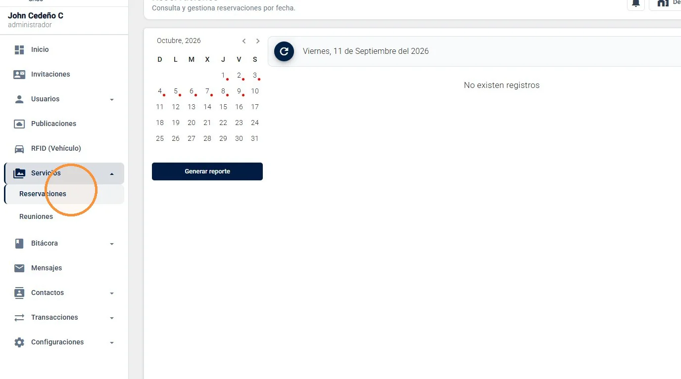 Captura de Servicios y reservaciones paso 1