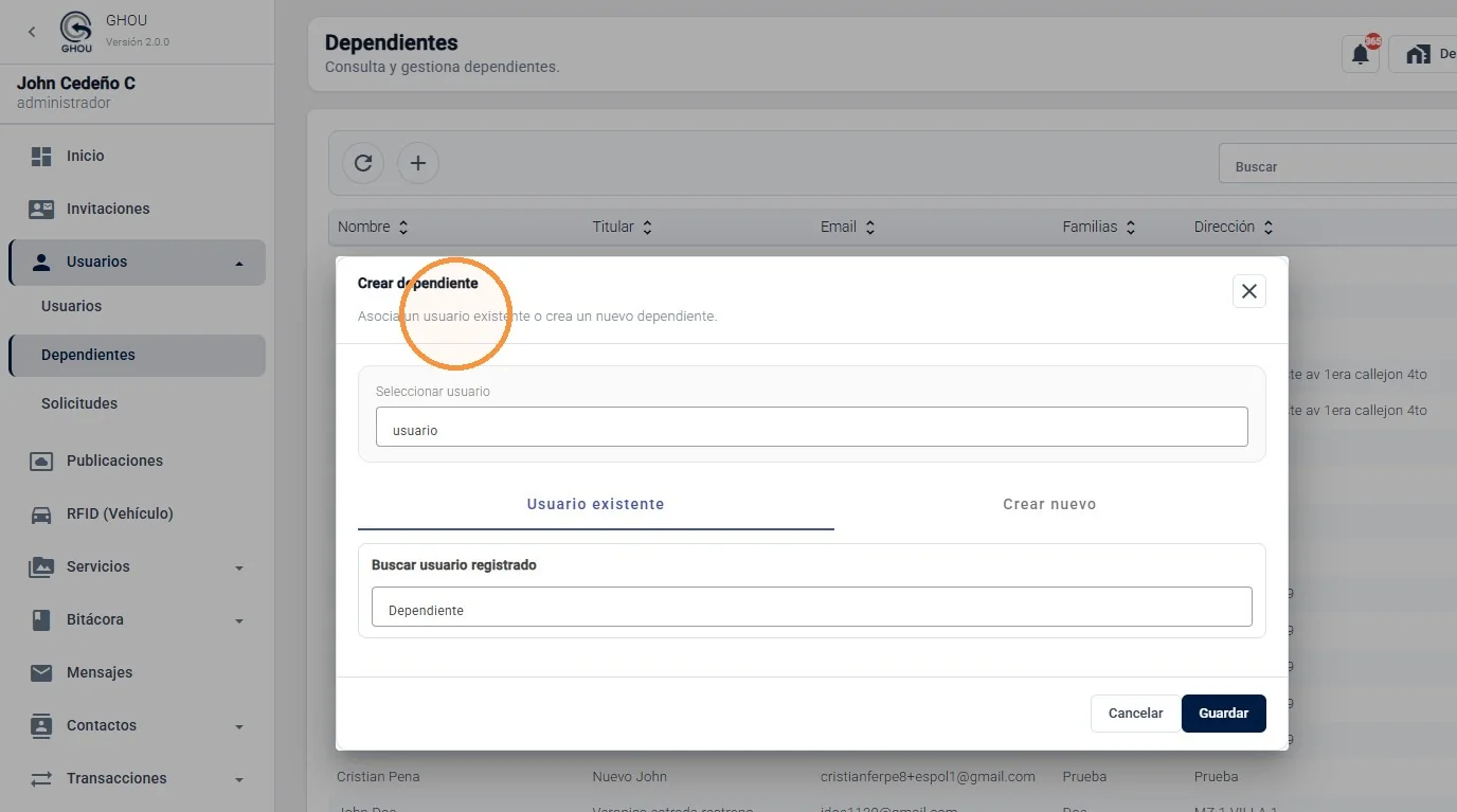 Captura de Gestión de dependientes paso 2
